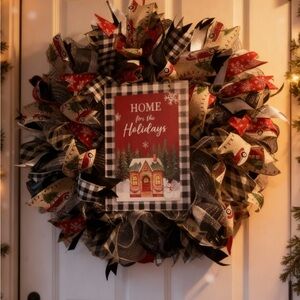 Festive Holiday Wreath with Red and Black Accents